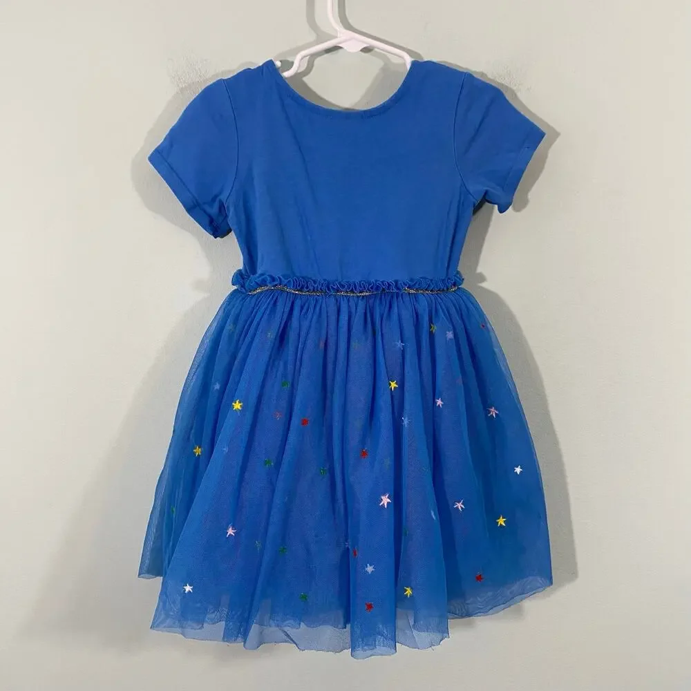 Hanna Andersson Girl's Blue Fairies Applique Tutu T-shirt Dress Size 4